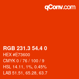 カラーコード: RGB 231.3 54.4 0 | qconv.com