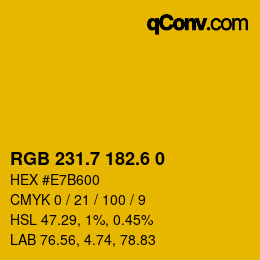 カラーコード: RGB 231.7 182.6 0 | qconv.com