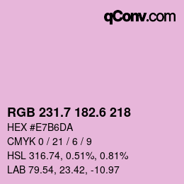 カラーコード: RGB 231.7 182.6 218 | qconv.com