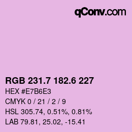 カラーコード: RGB 231.7 182.6 227 | qconv.com