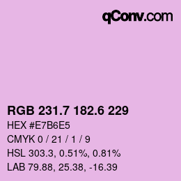 カラーコード: RGB 231.7 182.6 229 | qconv.com
