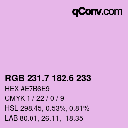 カラーコード: RGB 231.7 182.6 233 | qconv.com