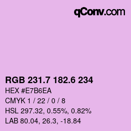 カラーコード: RGB 231.7 182.6 234 | qconv.com