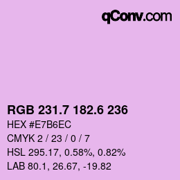 カラーコード: RGB 231.7 182.6 236 | qconv.com