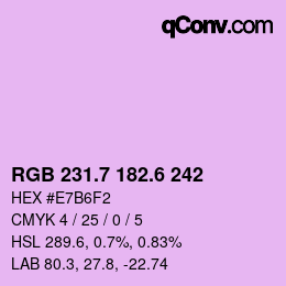 カラーコード: RGB 231.7 182.6 242 | qconv.com