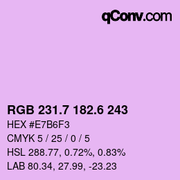 カラーコード: RGB 231.7 182.6 243 | qconv.com