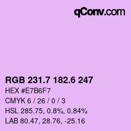 カラーコード: RGB 231.7 182.6 247 | qconv.com