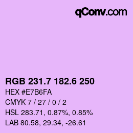 カラーコード: RGB 231.7 182.6 250 | qconv.com
