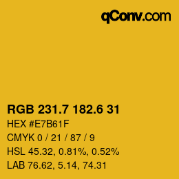 カラーコード: RGB 231.7 182.6 31 | qconv.com