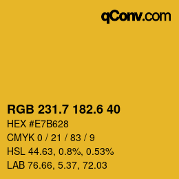 カラーコード: RGB 231.7 182.6 40 | qconv.com