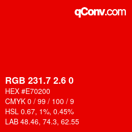 カラーコード: RGB 231.7 2.6 0 | qconv.com