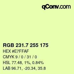 カラーコード: RGB 231.7 255 175 | qconv.com