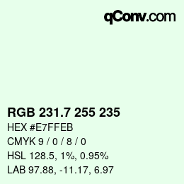 カラーコード: RGB 231.7 255 235 | qconv.com