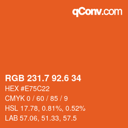 カラーコード: RGB 231.7 92.6 34 | qconv.com
