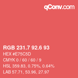 カラーコード: RGB 231.7 92.6 93 | qconv.com