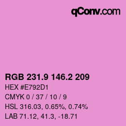 カラーコード: RGB 231.9 146.2 209 | qconv.com