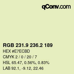 Color code: RGB 231.9 236.2 189 | qconv.com