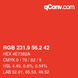 カラーコード: RGB 231.9 56.2 42 | qconv.com