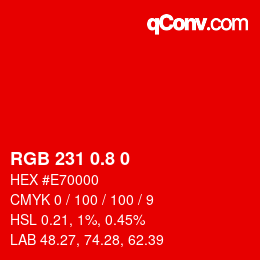 カラーコード: RGB 231 0.8 0 | qconv.com