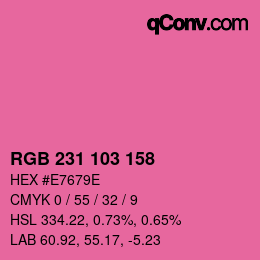 Color code: RGB 231 103 158 | qconv.com