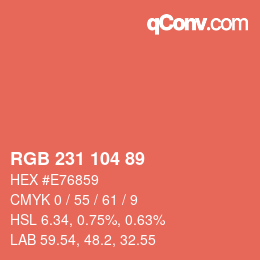 Color code: RGB 231 104 89 | qconv.com