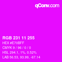 颜色代码: RGB 231 11 255 | qconv.com