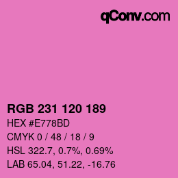 颜色代码: RGB 231 120 189 | qconv.com