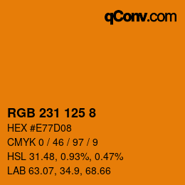 カラーコード: RGB 231 125 8 | qconv.com