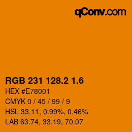 カラーコード: RGB 231 128.2 1.6 | qconv.com