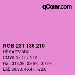 Color code: RGB 231 136 210 | qconv.com