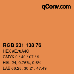 Color code: RGB 231 138 76 | qconv.com