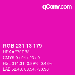 Color code: RGB 231 13 179 | qconv.com