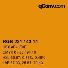 Color code: RGB 231 143 14 | qconv.com