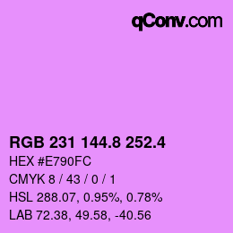 カラーコード: RGB 231 144.8 252.4 | qconv.com