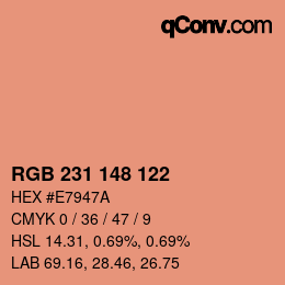 Código de color: RGB 231 148 122 | qconv.com