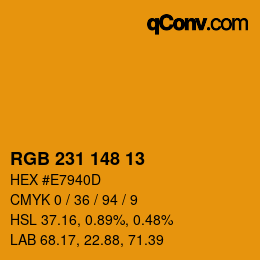 Color code: RGB 231 148 13 | qconv.com