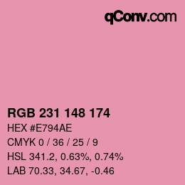 Color code: RGB 231 148 174 | qconv.com