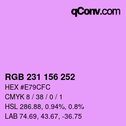 Color code: RGB 231 156 252 | qconv.com