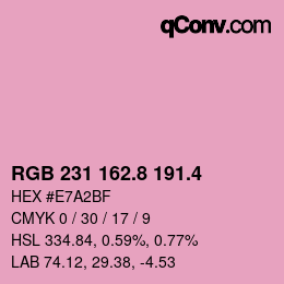 カラーコード: RGB 231 162.8 191.4 | qconv.com