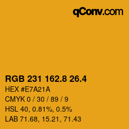 カラーコード: RGB 231 162.8 26.4 | qconv.com