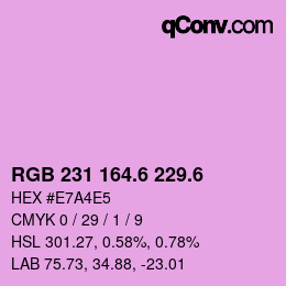 カラーコード: RGB 231 164.6 229.6 | qconv.com