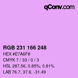 Color code: RGB 231 166 248 | qconv.com