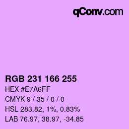 Color code: RGB 231 166 255 | qconv.com