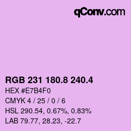 カラーコード: RGB 231 180.8 240.4 | qconv.com