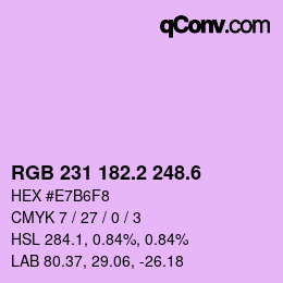 カラーコード: RGB 231 182.2 248.6 | qconv.com