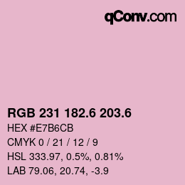 カラーコード: RGB 231 182.6 203.6 | qconv.com