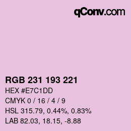 Color code: RGB 231 193 221 | qconv.com