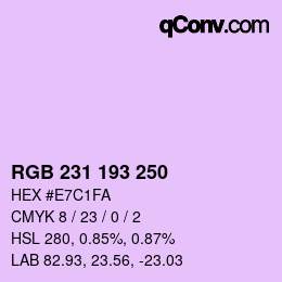 Color code: RGB 231 193 250 | qconv.com