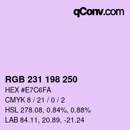 Color code: RGB 231 198 250 | qconv.com