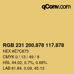 颜色代码: RGB 231 200.878 117.878 | qconv.com
